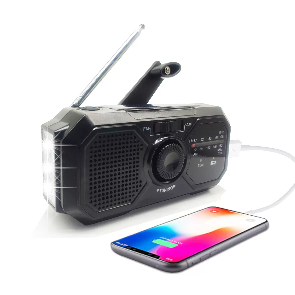 跨境多功能应急收音机太阳能发电AM/FM/WB手摇收音机充电手电筒