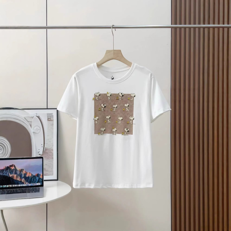26Ss Koujia New Spring/Summer Short-Sleeve Snoopy Collaboration Square Monogram Round Neck Fashion Print Versatile T-Shirt for Women