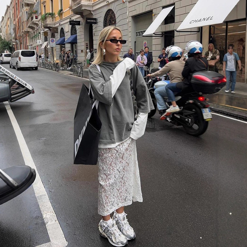 Sexy Hollow Out Lace Skirt Women Elegant A-Line Long Skirt Little White Skirt, No Lining