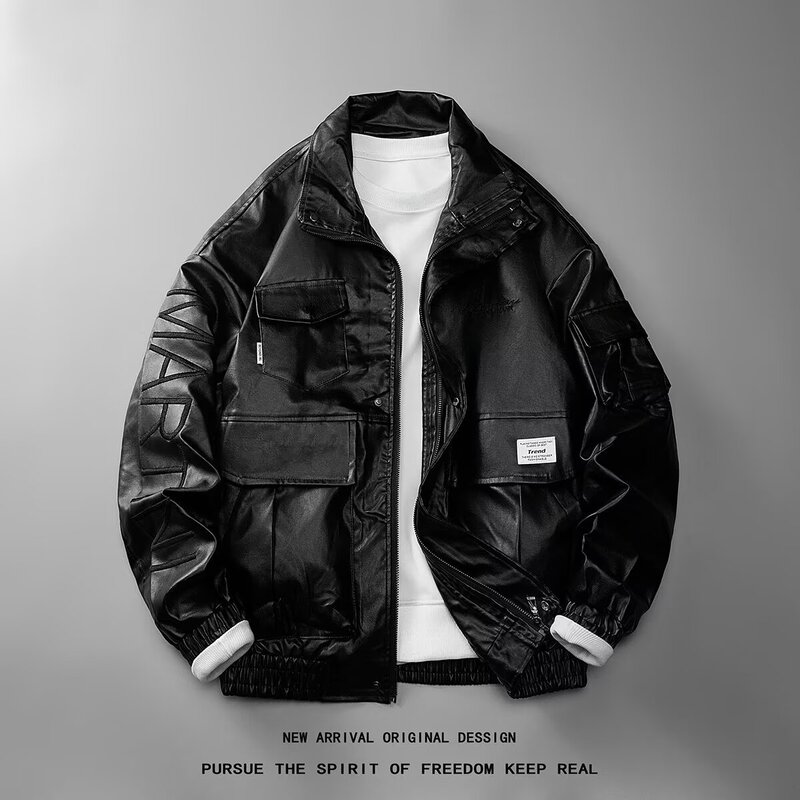American Trendy Brand Letter Pu Leather Jacket for Men 2025 Spring and Autum Windproof Handsome Versatile Motorcycle Warm Leather Jacket American Trendy Brand Letter Pu Leather Jacket for Men 2025 Spring and Autum Windproof Handsome Versatile Motorcycle Warm Leather Jacket