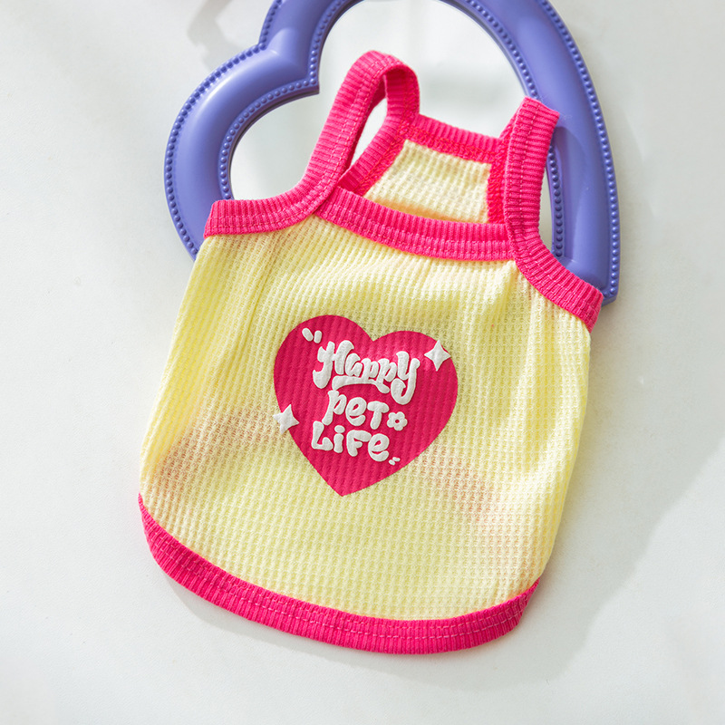 Primavera y verano perro estilo casual feliz cachorro vida amor waffle color de contraste tirantes gato mascota perro ropa