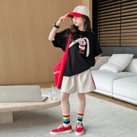 儿童夏季休闲时髦短袖韩版女童潮裤运动中大童春装童装伴套装