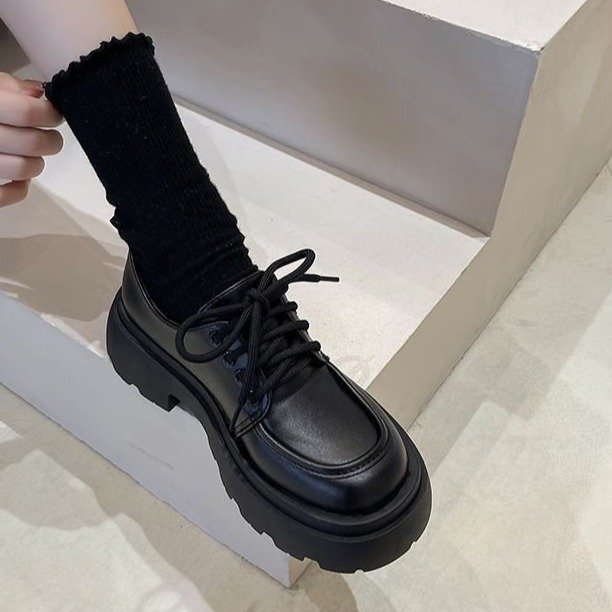 British Style Thick-soled Leather Shoes Women's 2025 New Spring All-match Black Jk Single-layer Shoes Platform Loaf Loafers Ins Trendy