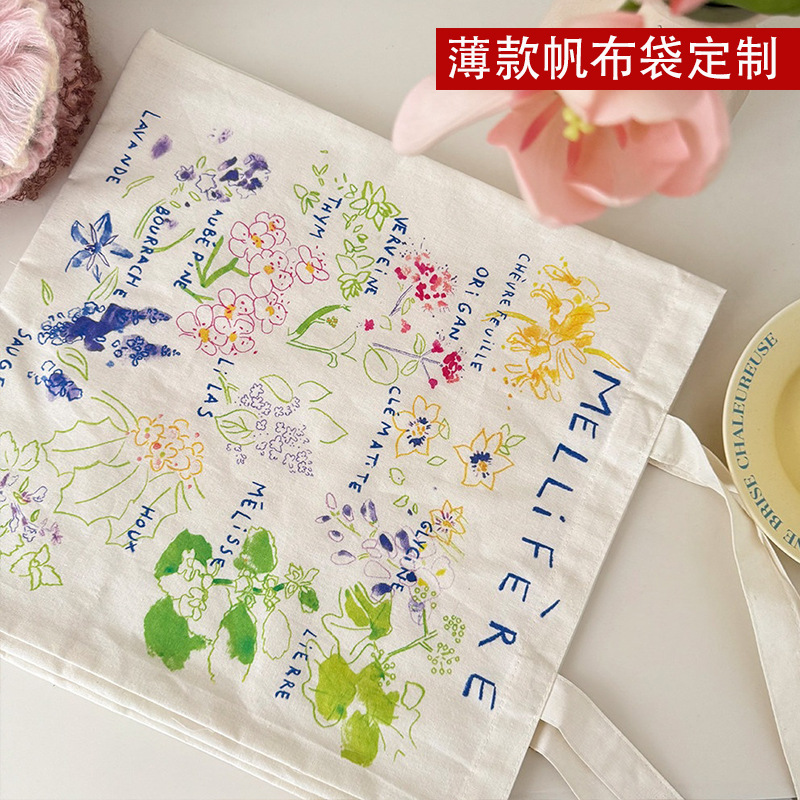 插画帆布包定制logo 五安薄款双层单肩帆布包定做学生手提帆布袋