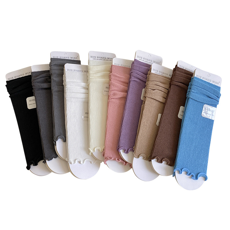 Scaldamuscoli Stivali Moda Cotone Stile Balletto Calzini Impilati Donna Primavera e Autunno Tinta Unita Legno Orecchie Bordo Tubolare Medio Lolita Ragazza Pizzo Copri Polpacci_voghion.com