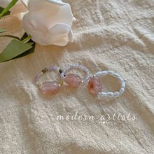 好运貔貅桃花来气质天然戒指女碧玺和田甜美手工弹力绳款指环组合