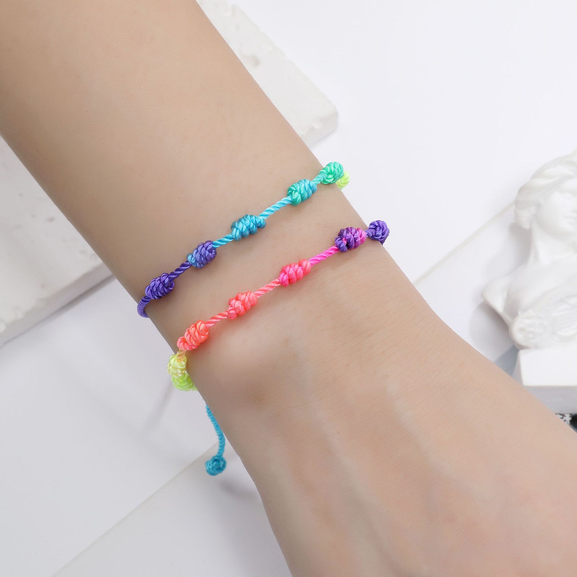 4g Weight Slider Clasp Closure Clasp Closure Type Bracelets Classification Polyester Chain Material Cord String Chain Type 1 Piece Quantity Daily Occasion Polyester Material Geometric Pattern All Seasons Season Unisex Gender Knitting Design Casual, Ethnic Style Style Casual Ethnic Style Geometric Polyester Cord String Slider Clasp Closure String Bracelets Wholesale 13