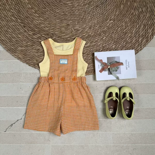 Girls' Pants Children's Summer Wear 2026 New Thin Plaid Casual Style Overalls Baby Super Versatile Shorts Trendy
