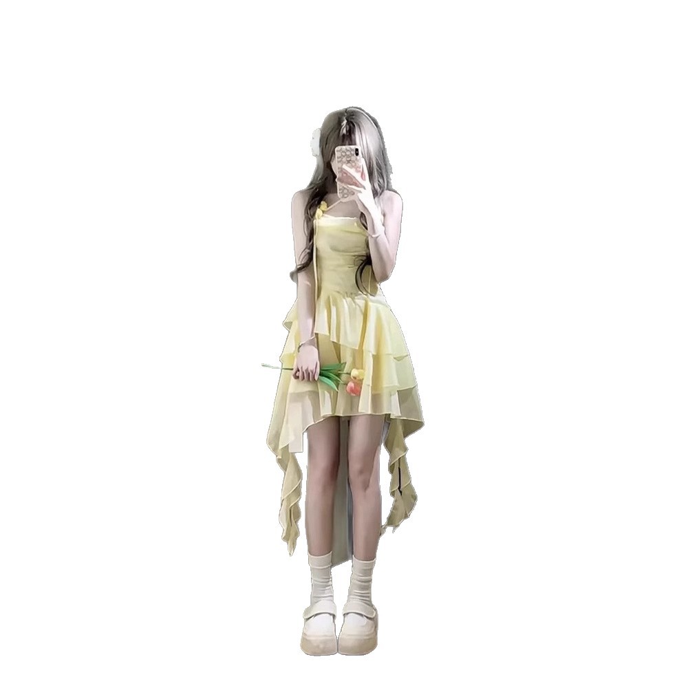 여름 신상 슈퍼 요정 달콤한 소녀 드레스 서스펜더 디자인 불규칙 캐주얼 슬리밍 스커트