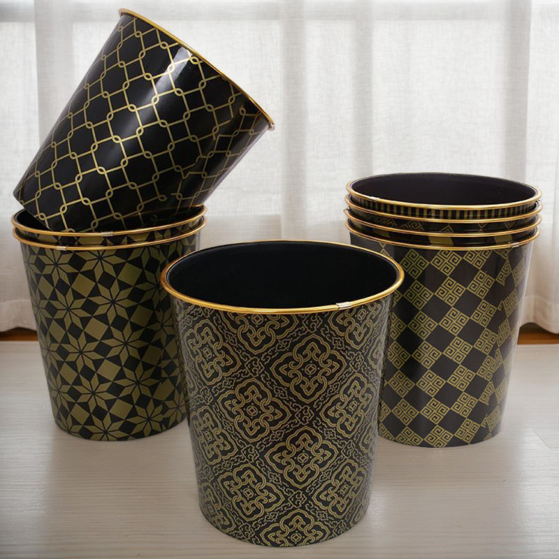 Bright Edge Hotel Pattern Dormitory Wholesale Trash Can Household Plastic Thickened Cheap Lidless Hotel Snack Bar Black