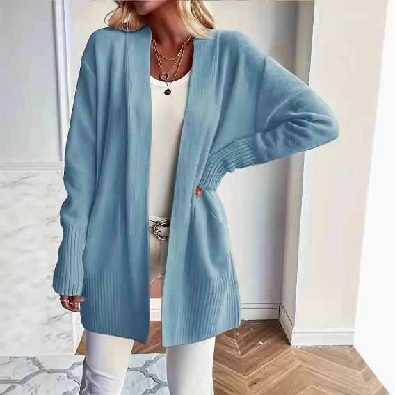 Foreign Trade Cross-Border Large Size Women's Knitwear European and American Cardigan Outwear Casual Simple and Elegant Shawl Knitwear with Flap Pocket Pantss
