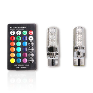 Car Led Width Light High-Brightness Silicone 5050-6Smd Wireless Remote Control Rgb Colorful Flash T10 Small Light License Plate