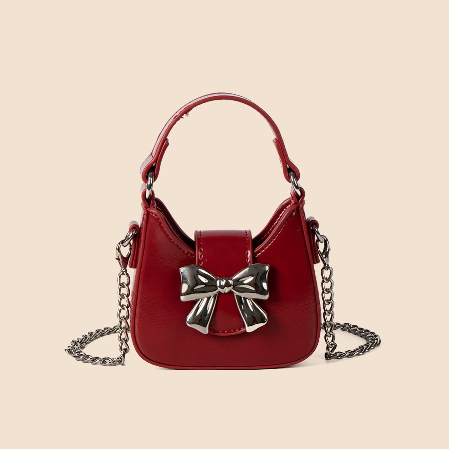 Sac à bandoulière d'été polyvalent, sac à chaîne noir, style moto à la mode Bow, style doux et épicé, sens haut de gamme pour femmes, niche_voghion.com