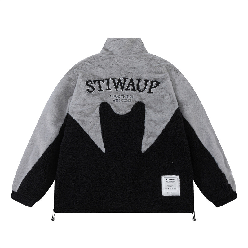 Catálogo de invierno de Europa y América del hip hop de color a juego bordado de lana de cordero abrigo de algodón acolchado de los hombres de la marca de moda de la calle BF estilo perezoso abrigo caliente