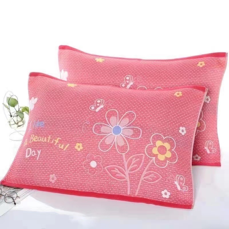 A pair of pure cotton gauze simple couple bright color cover pillowcases that do not slip, single person 100% cotton pillowcase