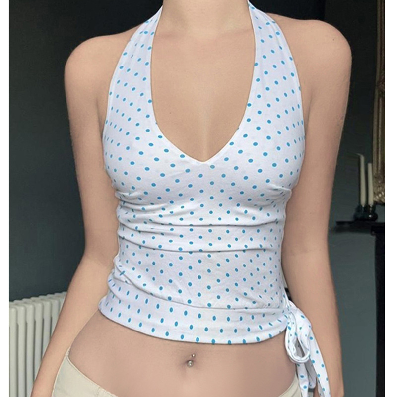 Printed Side Slim Backless Top Summer Strappy Slimming Pure Desire Tank Top Halter Neck Sexy Hot Girl Polka Dot Printed Side Slim Backless Top Summer Strappy Slimming Pure Desire Tank Top Halter Neck Sexy Hot Girl Polka Dot