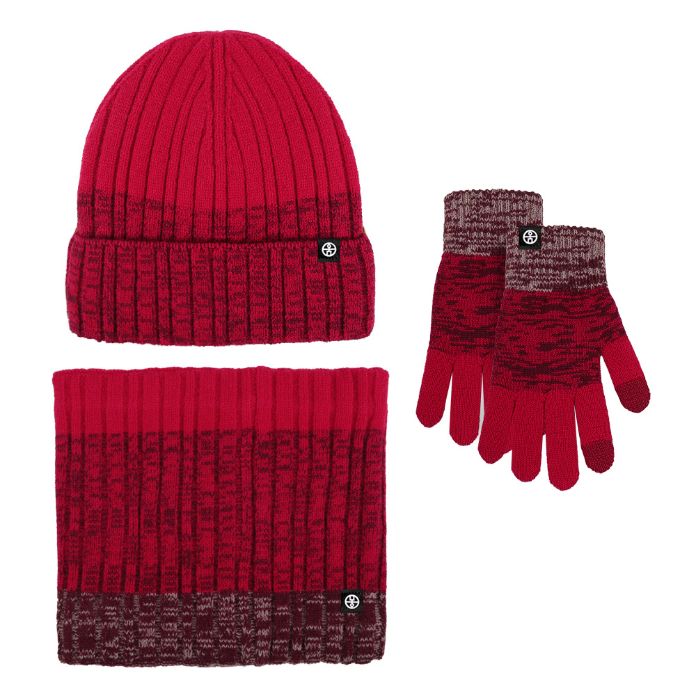Men's And Women's Fashion Accessories Winter Outdoor Insulation Warm Knit Gradient Hat Scarf Gloves Three Piece Set Holiday Gift_voghion.com