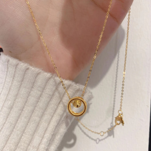 Cat's Eye Ring Necklace Feminine Light Luxury Golden Small Gold Bead Clavicle Chain Fashionable Stainless Steel Strong Chain Dropshipping
