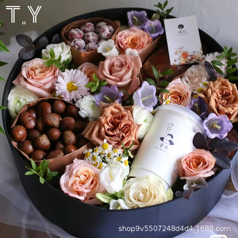 大号绸质花盒金边心形圆形方形鲜花包装材料秋冬四件套创意礼盒