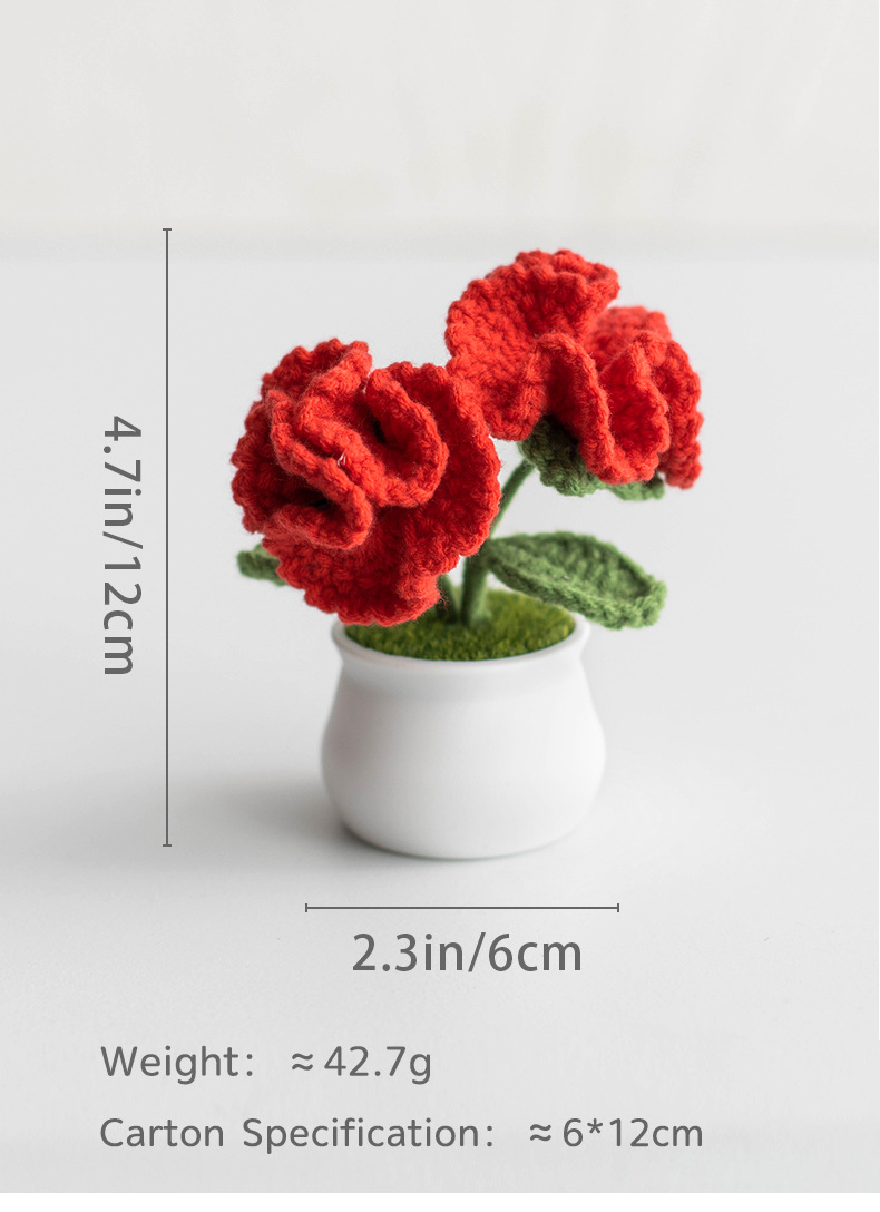 Hand-knitted double-headed carnation potted plants, finished woolen artificial flower ornaments, festival gifts, cross-border bestsellers at stalls pic 2