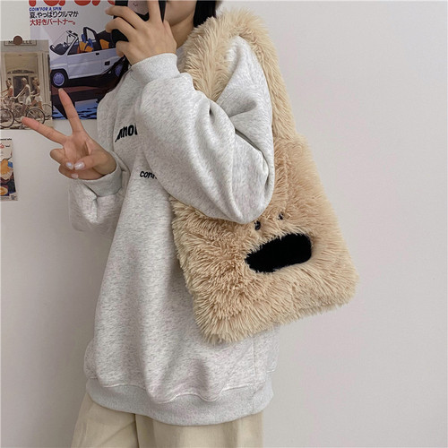 简约小清新ins风单肩包潮韩系小众百搭腋下包包甜美毛绒女包批发