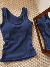 藏蓝色吊带带胸垫上衣工字背心女夏外穿感无袖内搭不露背u领