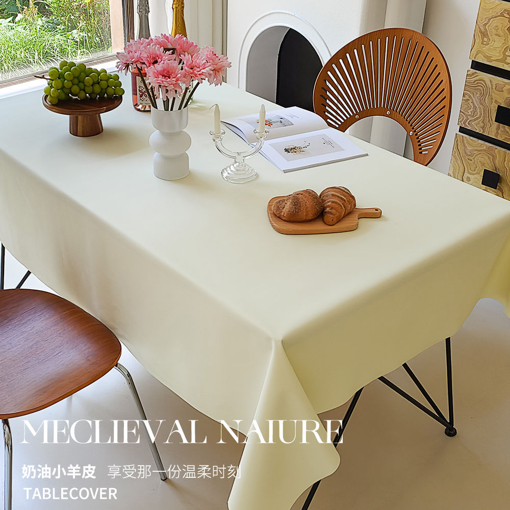 Cream Lambskin Tablecloth Oil-Proof Waterproof High-Level Atmosphere Wash-Free Solid Color Coffee Table Tablecloth Hot-Proof Rectangular Tablecloth