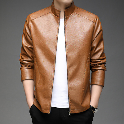 2023 new pattern Spring and autumn season man Stand collar leather clothing Thin section Haining leather jacket Motorcycle suit leisure time men's wear coat