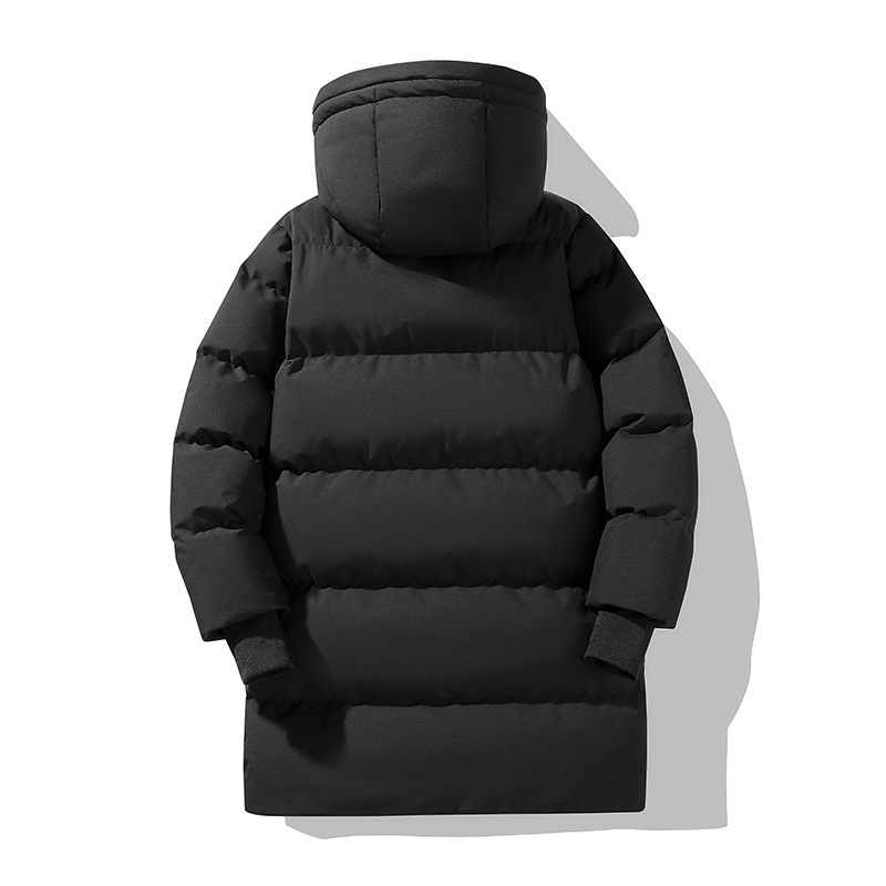 Trendige Unisex-Pufferjacke mit Kapuze, Streetwear-Übergröße, dicke Polyesterfüllung, langer Parka mit Reißverschluss (S-3XL, Schwarz/Weiß)_voghion.com
