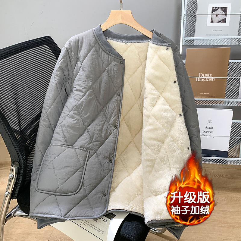 棉衣男加绒加厚内外穿小棉袄立领菱形格保暖内胆校服神器简约外套