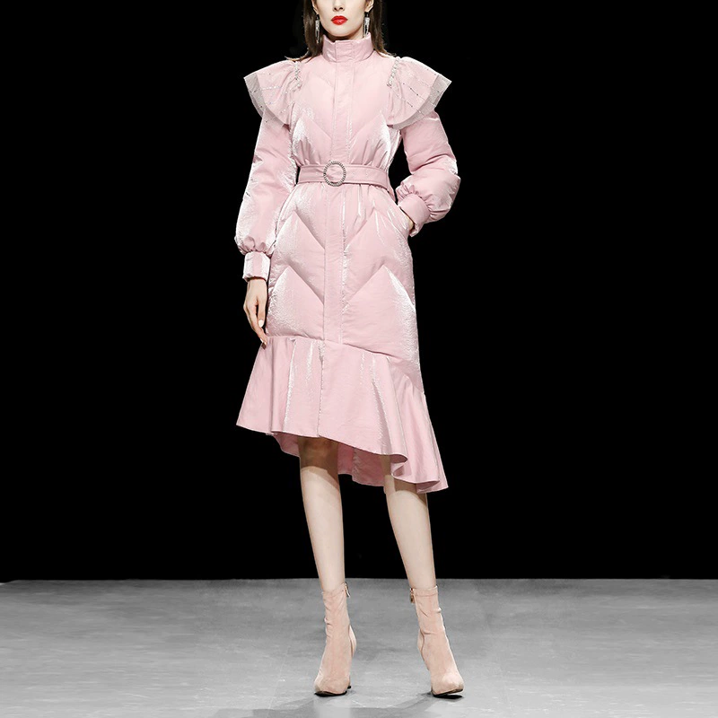 Зимняя женская новая светло-розовая Талия, белая куртка средней длины на утином пуху, утепленное хлебное пальто, модное
