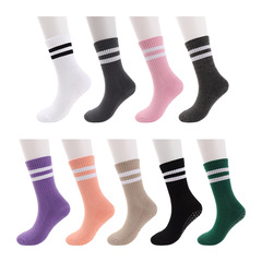 New Women's Double Bar Thick Yoga Socks Knee-High Socks Trendy Student Long Socks Exercise Ribbed Knee-High Non-Slip Socks