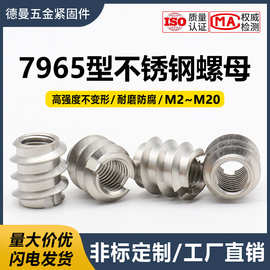 批发7965型螺套不锈钢一字槽内外牙套保护衬套家具木材嵌件套