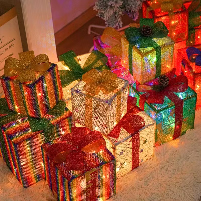 新しいクリスマスギフトボックス3点セット クリスマスギフトボックス 誕生日パーティー ライトデコレーション小道具 クリスマスライト ギフトオーナメント|undefined