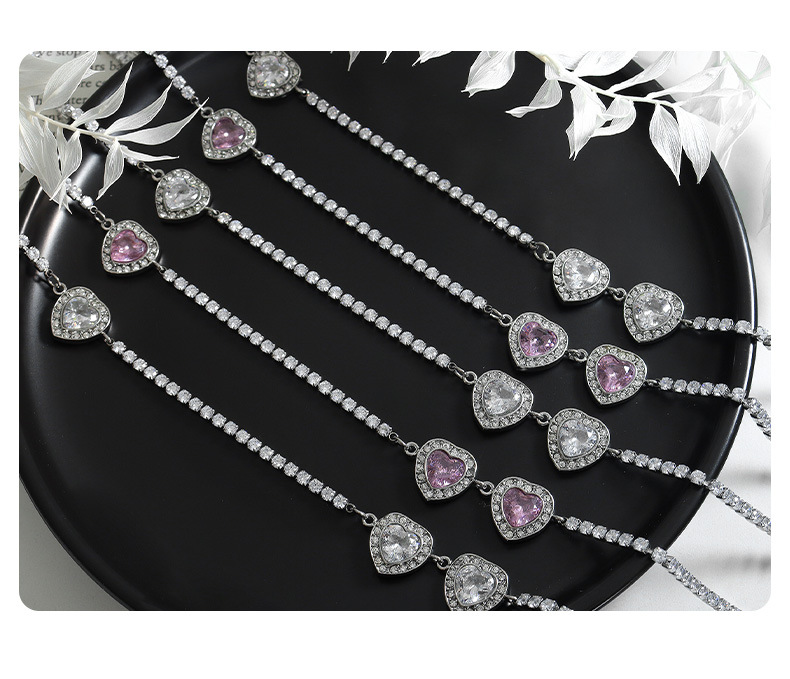 Fashion Heart Shape Titanium Steel Plating Inlay Zircon Necklace 1 Piece