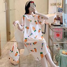 睡裙女夏季薄款短袖宽松2024年新款睡衣春秋夏天可爱家居服可外穿