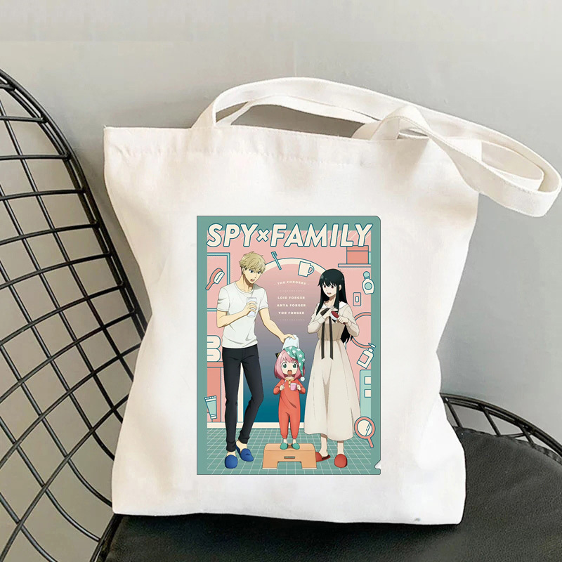 Anime espía casa Spy x familia impresa bolsa de lona Harajuku bolsa de hombro bolsa de compras de mano estudiante