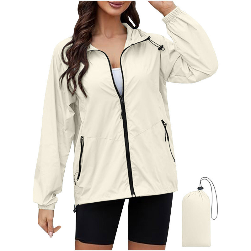 2024 Cross Border Women's Waterproof Lightweight Zipper Jacket Long Sleeve Hooded Jacket Foldable Raincoat Jacket with Pocket 2024 Cross Border Women's Waterproof Lightweight Zipper Jacket Long Sleeve Hooded Jacket Foldable Raincoat Jacket with Pocket