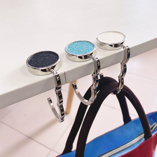 Circular foldable hook hanger, colorful shiny leather hook, creative bag holder, portable and small desk-side hook hanger