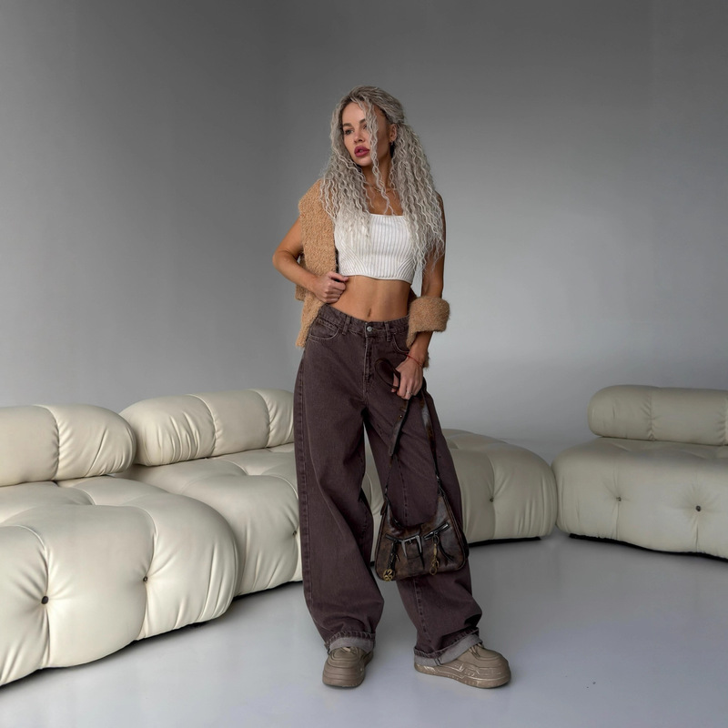 Aliexpress Hot Selling 2026 Spring New Loose Straight Casual Versatile Fashion Brand Low-Waist Jeans for Women