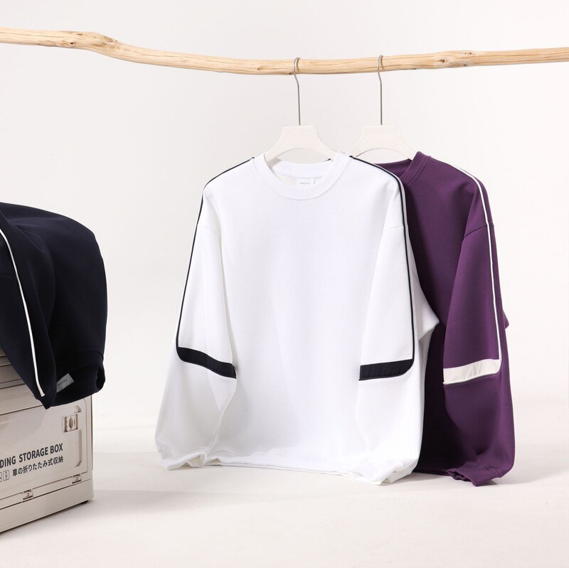 American-style trendy casual pullover couple's sweatshirt wholesale, popular spring and autumn heavy-duty trendy cotton sweatshirt with spliced sleeves and round neck for men