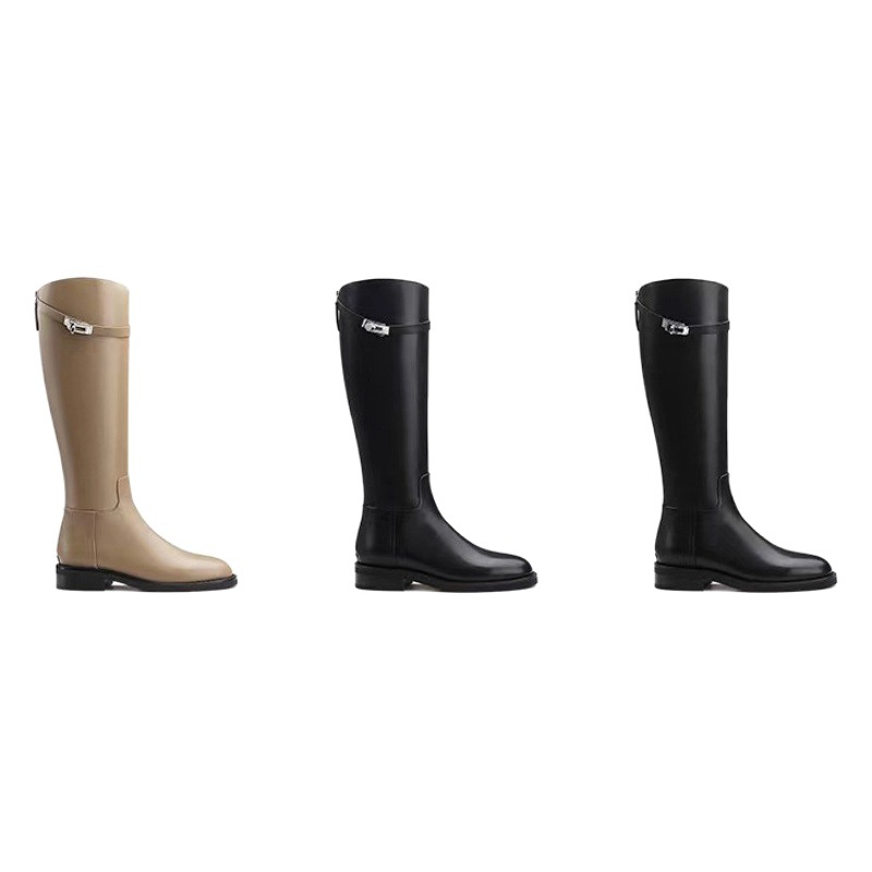 Nuevas botas largas de suela gruesa para mujer, estilo otoño-invierno 2026, botas hasta la rodilla con hebillas de diamantes de imitación para figuras pequeñas y delgadas.