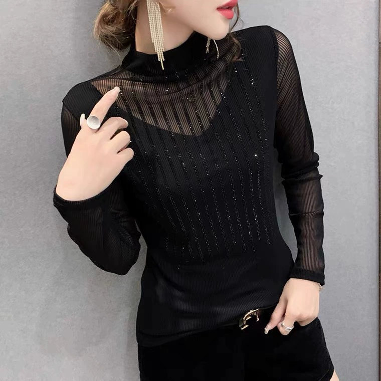 Осенняя и зимняя полувысотная рубашка с длинными рукавами для женщин 2025 новая мода