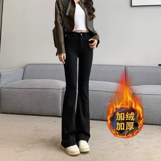 黑色微喇牛仔裤女高腰秋冬2026年新款复古加绒弹力修身显瘦喇叭裤