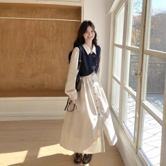 法式优雅气质穿搭马甲连衣裙套装女2025秋季新款衬衫裙超火两件套