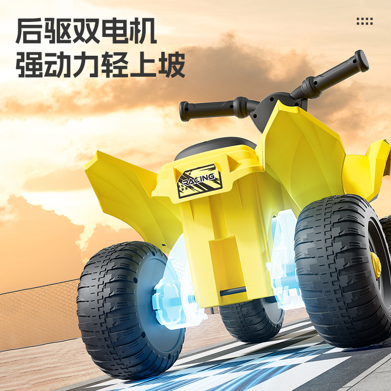 2025 nuevo coche de playa para niños motocicleta eléctrica de cuatro ruedas todoterreno para niños iluminación música recargable se puede sentar en el coche de escalada