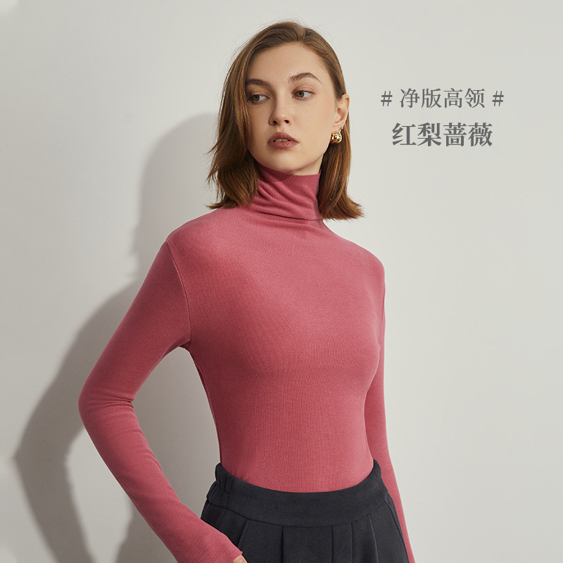 Camisa de fondo de terciopelo alemán otoño e invierno nuevo estilo ácido hialurónico belleza de la piel camisa de fondo de cuello alto sin costuras lijado tira vertical camiseta de manga larga mujer image 14