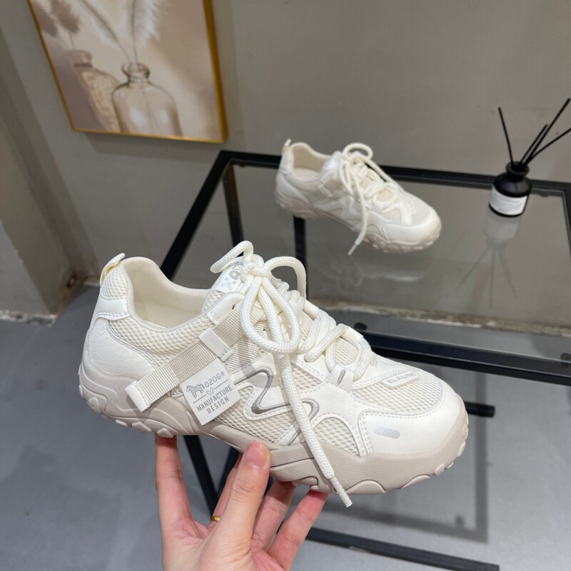 Cowhide Lace-Up Forrest Gump Shoes for Women, Spring Thin Mesh Breathable German Training Shoes, Casual Sports Shoes, White Shoes Cowhide Lace-Up Forrest Gump Shoes for Women, Spring Thin Mesh Breathable German Training Shoes, Casual Sports Shoes, White Shoes