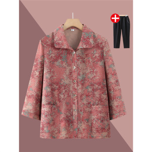 Grandma's Spring and Autumn Clothes Middle-aged and Elderly Seven-Sleeve Shirt Female Mother's Thin Top Old Lady's Summer Shirt