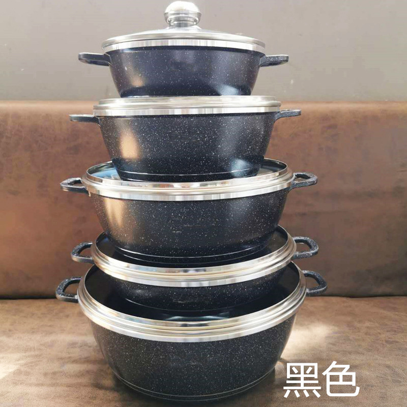 Juego de ollas de aleación de aluminio, juego de ollas para sopa, olla de piedra maifan antiadherente, suministro exclusivo transfronterizo, venta al por mayor del mismo modelo dessinipotset